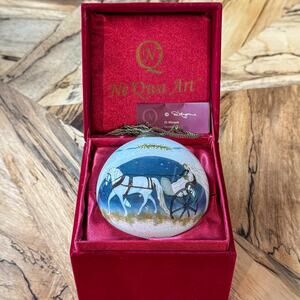 Retired Ne'Qwa Art "Wedding Carriage" HandPainted Glass Ornament, D Morgan, Flaw